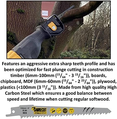 10 x Sabrecut SCRS644D_10 5 15/16 6 TPI S644D Брзо сечење на дрво Реципроцирање на сабја на сабја видени се лопати компатибилни со Бош Давалт