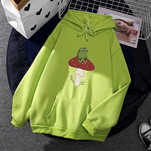 Женски случајни жаби печати долги ракави џебни џебни џебни маички лабави врвови со долга должина џемпер жени зелена
