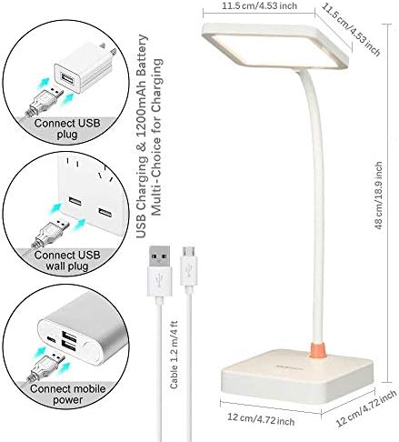 LED ламба за биро, USB-полнење на бирото за полнење со светло ламба за ламба LED, 360 ° Флексибилна Gooseneck, преносна ламба за