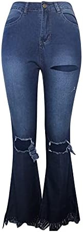 Lariau фармерки за жени со високи половини, предниот долг долг тенок грб, потресени искинати фармерки панталони панталони