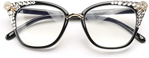 Mincl Black Cat Eye Bling Rhinestone Очила за читање за жени кои пенливи шарени дијамантски рамка сина светлина за блокирање на очила