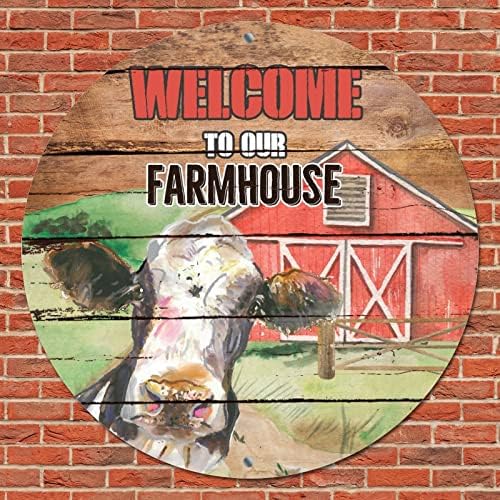 Гроздобер метален знак Добредојдовте на нашата фарма фарма животни крави и штала ретро бар паб знак потресен метал уметнички отпечатоци за задниот двор, wallид што в