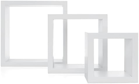 Киера Грејс Коцки, сет од 3, 9 x 9 инчи, бел квадрат кубни декоративни лебдечки полици за wallид, 9,5 х 9,5 инчи