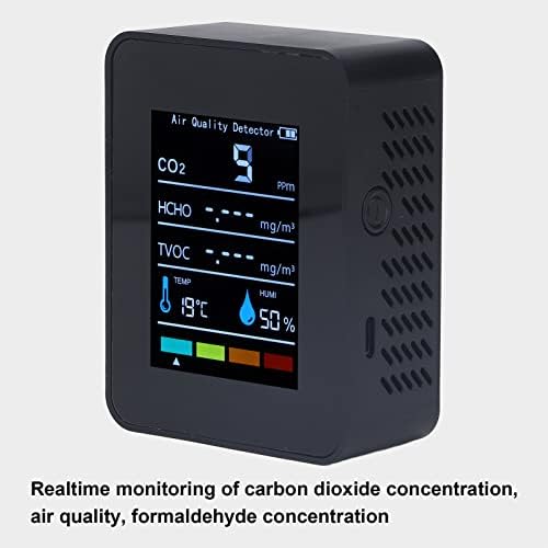 Детектор за јаглерод диоксид на Oumefar, CO2 TVOC HCHO Monitor Meter Точен дисплеј црн LCD ABS Стабилно откривање на реално време за алатки за лаборатории