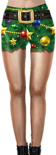 Gurlyенски грда Дедо Мраз, смешни костуми, Божиќни хеланки, кревање меки затегнати хулахопки со висока половината за контрола на јога панталони