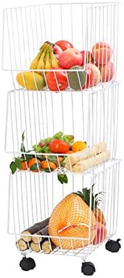 Ljjl Кујна полица од не'рѓосувачки челик, 3-слој зеленчук и овошје корпа- метал складирање количка- спална соба дневна соба мобилна