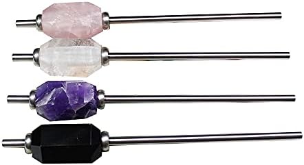 Еко-пријателски повторлив природен кристал аметист не'рѓосувачки челик пијалок слама роза кварц со украси за кристали со четки