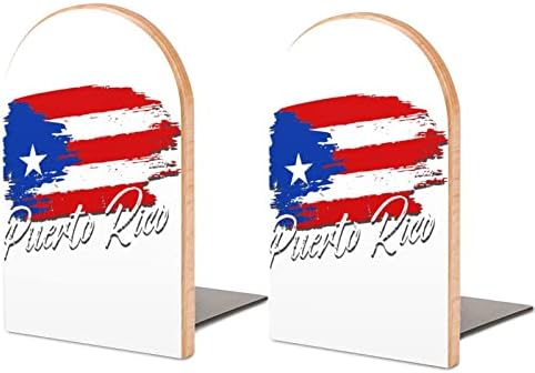 Гроздобер Порторико Знаме Книги Декоративни Печати Дрво Книга Завршува За Полица Пакет од 1 Пар