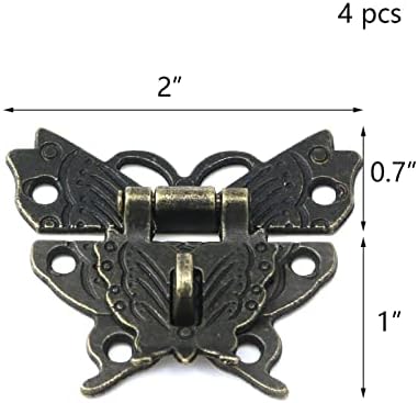 Wealrit 4 парчиња Антички бронзена пеперутка брава HASP, гроздобер HASP со завртки, декоративни мини HASP за накит кутија Декоративна