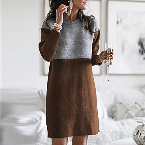Женска мода зимска лабава шевовечка боја пулвер џемпер фустан празнични фустани