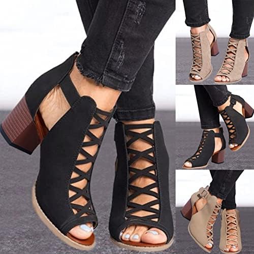 Сандали жени мода, женски велур peиркаат пети глуждови чизми отсечени поставени блок -потпетици чизми за глуждот drssy