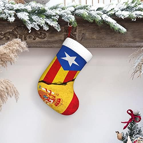 QG ZZX Каталонски шпански знаме Скршена тула Божиќно порибување Божиќни чорапи камин што виси чорап 18 инчи Декорација на одмор