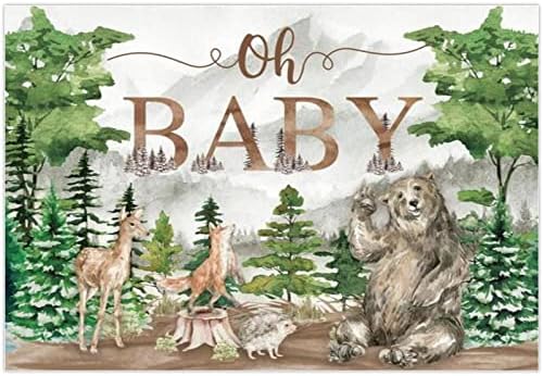 Смешно време 68 x 45 Зимска шумска позадина за момчиња диви животни ох бебе туш забава материјали рустикална шумска планинска декорација