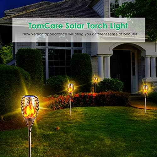 TomCare соларни светла на отворено 99 LED повисоки и поголеми треперечки пламени светла соларни факели 43 Декоративни водоотпорни соларни напојувани патеки светла пејза