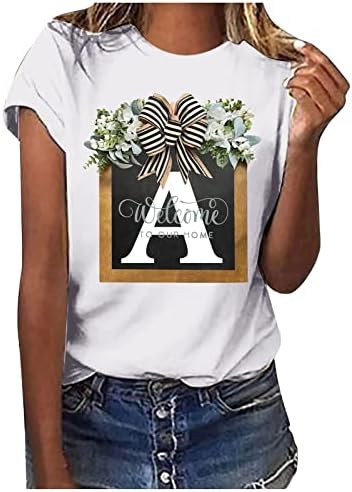 Женски обични букви печатени со тркалезен врат личен маица кратки ракави бели летни основни тимови