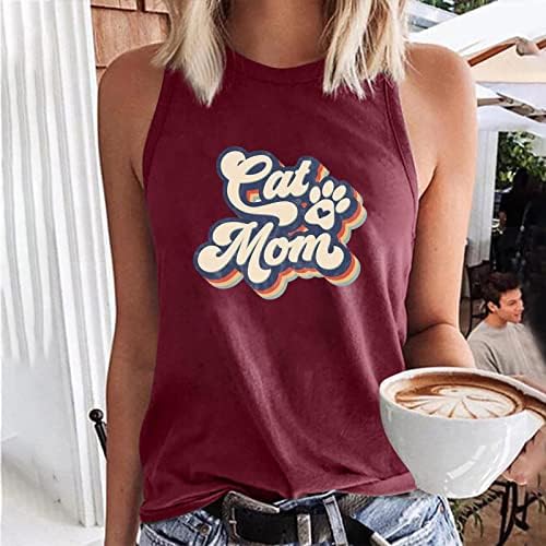 Резервоарот за ден на мајки врвови жени 2023 слатки смешни мачки маички кошули со висока врата со ракави блуза случајно лето камиони