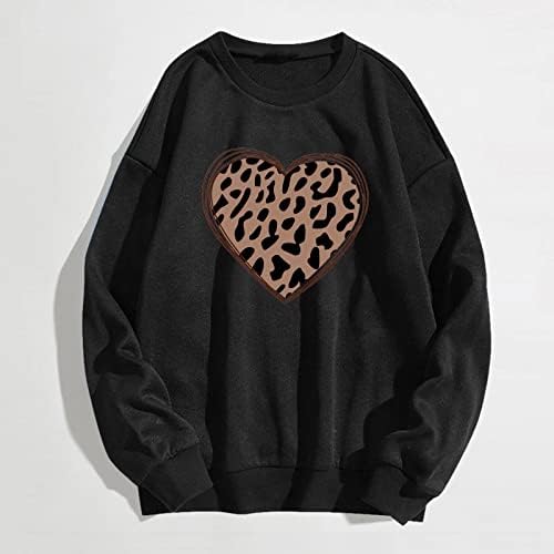 Deepclaoto Долги ракави кошули за жени, џемпери модни топли џемпери во случај на долги ракави o Neck Love Heart Heart Printed