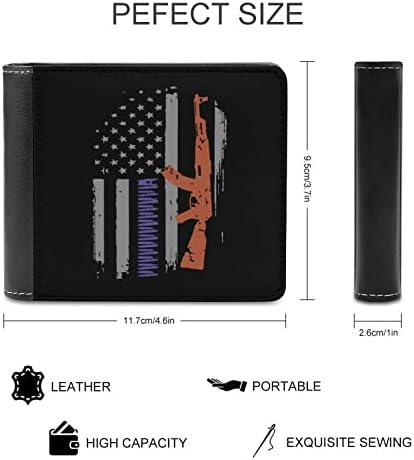 Американско знаме за пиштол со знаме на пиштол, бифолд паричник Стилски чанти со двојно преклопување, ладни торбички за дизајн со 6 џеб