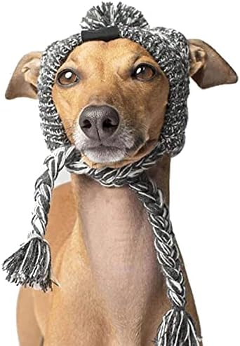 Капа за кучиња Treonca за мали средни кучиња миленичиња зимска топла плетена капа со дупки за уши сиво сиво-голем