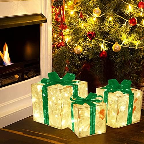 Божиќна блескава декорација кутија за подароци украс со лак Божиќно осветлување кутија отворено светло осветлување Божиќна кутија отворено