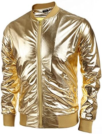 Метална јакна за машка јакна од 70-тите години на Божиќната забава, варситична јакна од зип-бомбардер за бејзбол