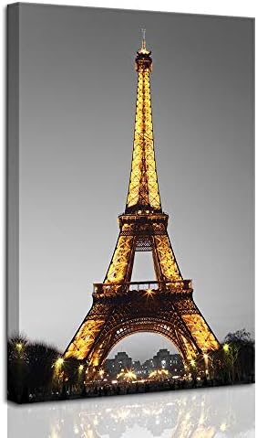 Дехом Париз Ситискејп платно Wallидна уметност Ајфел кула во текот на ноќта платно слика giclee печатење галерија завиткана модерна