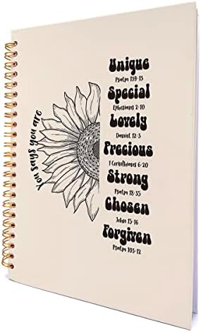 Библиски стихови богови велат дека сте хард -спирален тетратка 6x8 инчи, христијански дневник за тетратка за сончоглед за студии