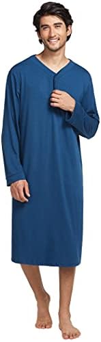 Ekouaer Sleepwear Mens Nightshirt Голема и висока карирана кошула за спиење лесна кошула со пижами Хенли пижами