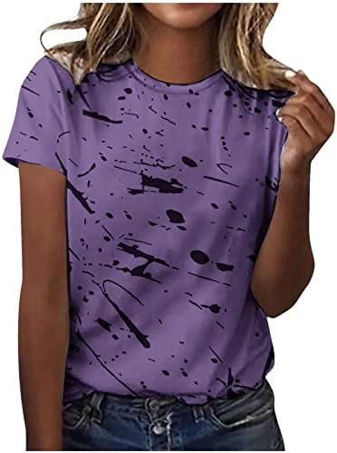Тинејџерски девојки екипаж вратот на вратот есен лето кратко ракав 2023 облека модна памучна графичка блуза маичка за жени км км