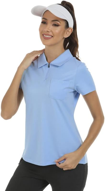 Облека за женски маици со кратки ракави за голф Брзи суви атлетски кошули тениски спортски врвови со џеб нагоре