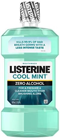 Листерин нула алкохол миење на устата, помалку интензивна формула за орална нега без алкохол за лош здив, ладен вкус на нане, 500 мл
