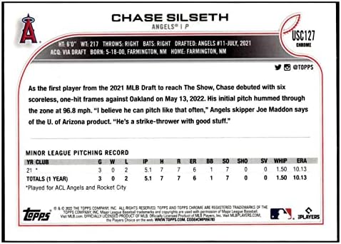 Chase Silseth RC 2022 Topps Chrome Update USC127 Rookie NM+ -MT+ MLB бејзбол ангели