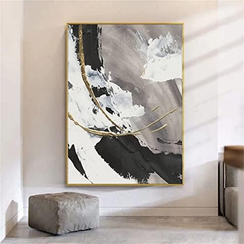 Хукаи со голема големина црно -бело апстрактно масло сликарство на платно златен лист уметност, сиво сликарство дома декор