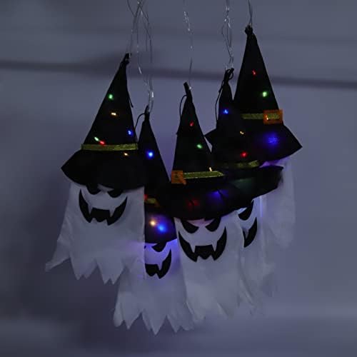 Декорации за Ноќта на вештерките на отворено, виси дух со капи на вештерки, 5 пакувања осветлени духови за Ноќта на вештерките затворен,