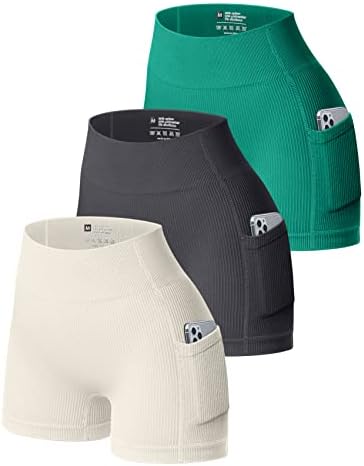 OQQ Athенски 3 парчиња атлетски шорцеви со ребрести тренинзи со високи шорцеви со високи половини со џебови