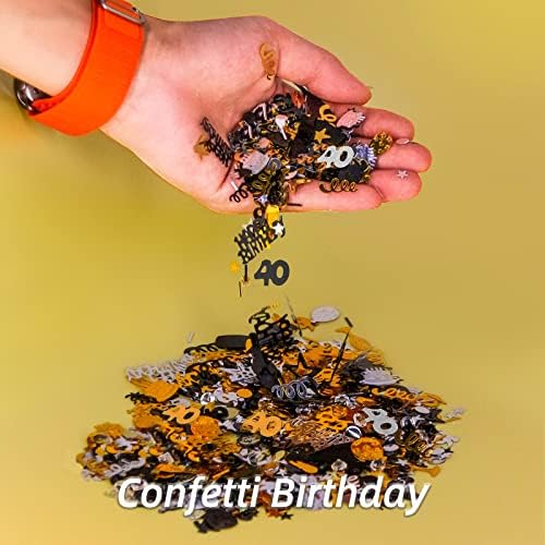 Подарока 40 -годишнина Среќна роденденска конфети фолии, број 40 табела роденденски конфети украси за забави, црно златно сребро, 3,53 мл
