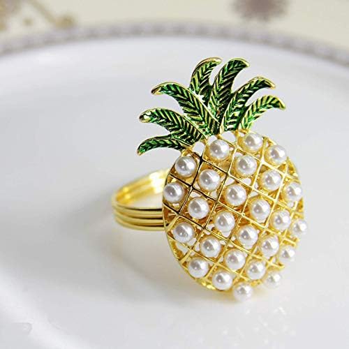 Booluee 6 парчиња метални ананас прстени за салфетки, сет на салфетки од бисер ананас, сервиси за сервиси за Божиќни празници за свадбени банкет карневалски забави укр?