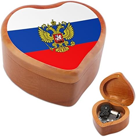 Руско знаме на орел Гроздобер Дрвена часовна кутија музичка кутија во облик на срцева кутија подароци за семејни пријатели на lубовници