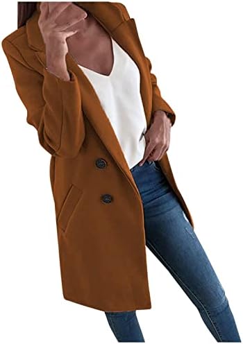 Зефотим јакни за жени, мода преголем лапел со двојно грашок од грашок од грашок зимска волна мешавина од јакна ров палто долг палто