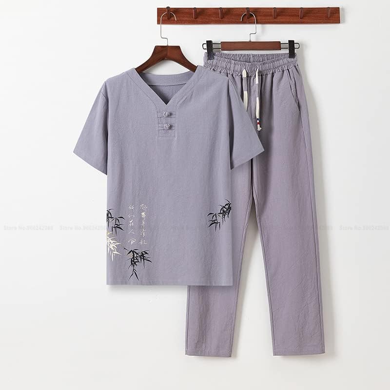 Постелнина Зен чај од врвови панталони кунг фу униформа обична лабава маица кинески ретро стил танг костум мажи панталони