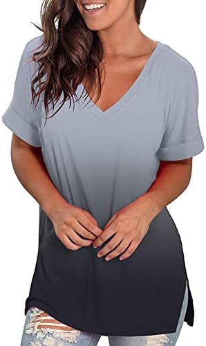 Греј дами облека трендовски Y2K краток ракав памук vneck графички врвен врв летен есен случајна кошула за тинејџери 3r 3r една големина