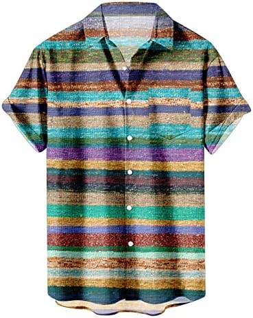 2023 Нови машки шарени летни кратки ракави Хавајци Редовно вклопување копче надолу кошули со маички за вратот