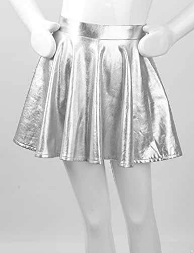Девојки на iethaита Девојки сјајни метални плетено здолниште со вградени шорцеви за костум за забава за балетски танц