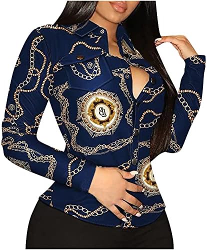 Кожа од женско пупно кошула надолу, долги ракави, копче за копче за кодење на долги ракави, картонигани лаптем, тенок фит биста