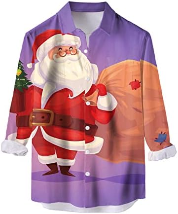 Копчиња за долг ракав на Здфер Божиќни масти, долги кошули, Божиќ Дедо Мраз печати кошула за куглање за куглање, дизајнерски кошули