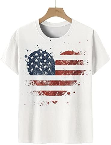 4-ти јули кошули жени во САД со маичка со знаме на маица, случајни летни врвови со кратки ракави, ленти за вратоврска, удобна лабава