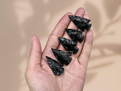 5 парчиња црна опсидијанска стрелка, природен кристал и лековити камен флинт карпа глава - 1 „до 1,5“ стрелки за правење накит за занаетчиска