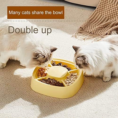 Грасарна мачка чинија мазна површина 4 одделение дизајн мачки кучиња храна диспензерот сад мачки чинии за храна и вода жолта