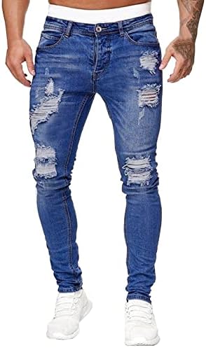 541 Атлетски вклопни градиентски цврсти панталони Обични дупки Машки измиени искинати фармерки за машки панталони табулатори