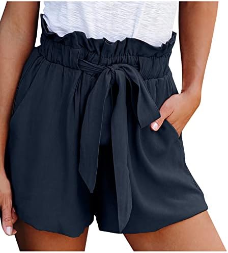 Дами летни шорцеви за жени обични удобни еластични половини свилени шорцеви фустани моден џеб лабава џогер кратки панталони